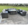 Fimous - 8 Seater Outdoor Rattan Garden Furniture Gas Fire Pit Table Sets Gas Heater Lounge Chairs Side Coffee Tea Table Dark Grey