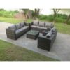 Fimous 8 Seater Outdoor Rattan Garden Furniture Lounge Sofa Chair Table Set In Dark Grey