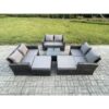 Fimous - 8 Seater Outdoor Rattan Garden Furniture Set Conservatory Patio Sofa Coffee Table Set with 2 Big Footstool Dark Grey Mixed