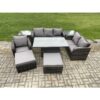 Fimous - 8 Seater Outdoor Rattan Garden Furniture Set Height Adjustable Rising lifting Dining Table Love Sofa Chair With 2 Side Tables 2 Big