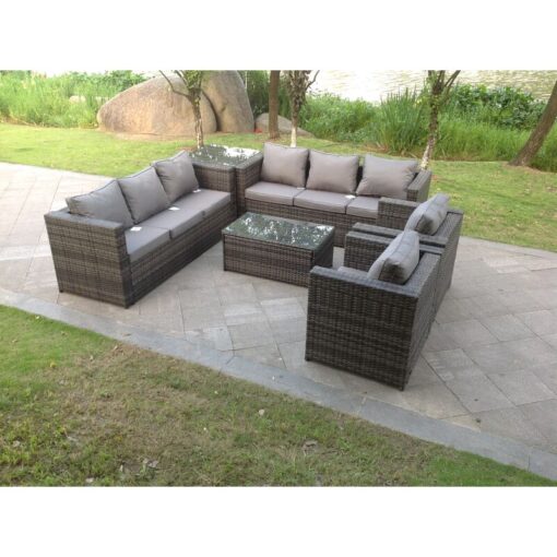 Fimous 8 Seater Outdoor Rattn Garden Furniture Sofa Set Rectangular Coffee Table Lounge Sofa Chair With Side Coffee Table