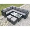 Fimous - 8 Seater Rattan Corner Sofa Lounge Sofa Set With Rectangular Coffee Table 2 Stool Dark Grey Mixed Left Hand