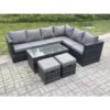 Fimous - 8 Seater Rattan Corner Sofa Lounge Sofa Set With Rectangular Coffee Table 2 Stool Dark Grey Mixed Right Hand