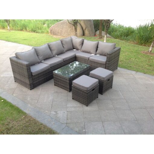 Fimous - 8 Seater Rattan Corner Sofa Set Coffee Table Stool Garden Furniture Outdoor