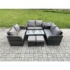 Fimous 8 Seater Rattan Garden Furniture Set Indoor Outdoor Patio Sofa Set with Coffee Table Love seat Sofa Side Table 2 Small Footstools Dark Grey