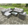 Fimous - 8 Seater Rattan Garden Furniture Set Indoor Outdoor Patio Sofa Set with Oblong Coffee Table Armchair Big Footstool Dark Grey Mixed