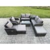 Fimous - 8 Seater Rattan Garden Furniture Set Patio Outdoor Lounge Sofa Set with Rectangular Coffee Table 2 Big Footstool Love Sofa Side Table Dark