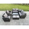 Fimous - 8 Seater Rattan Garden Furniture Set Patio Outdoor Lounge Sofa Set with Rectangular Coffee Table 2 Small Footstools Love Sofa Side Table