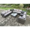 Fimous - 8 Seater Rattan Garden Furniture Sofa Set with 2 Armchairs Square Coffee Table 2 Side Tables Indoor Side Table Outdoor Rattan Set Dark Grey