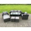 Fimous 8 Seater Rattan Outdoor Furniture Sofa Garden Dining Set with Dining Table 2 Armchairs 3 Stools Dark Grey Mixed