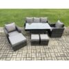 Fimous - 8 Seater Rattan Outdoor Garden Furniture Set Rectangular Dining Table and Chair Sofa Set With 3 Footstools Dark Grey Mixed