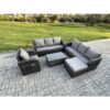 Fimous 8 Seater Rattan Outdoor Garden Furniture Sofa Set Patio Table & Chairs Set with 3 Seater Sofa Reclining Chair 3 Seater Sofa Big Footstool Dark