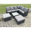 Fimous 8 Seater Wicker PE Outdoor Garden Furniture Set High Back Rattan Corner Sofa Set with 2 Big Footstool Square Coffee Table