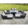 Fimous 8 Seater Wicker Rattan Garden Furniture Rising Table Set with 2 Big Footstool Double Seat Sofa Armchairs Dark Grey Mixed