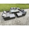 Fimous - 8 Seater Wicker pe Rattan Garden Furniture Sets Outdoor Lounge Sofa Set with Oblong Dining Table Double Seat Sofa 2 Big Footstool Side Table