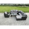 Fimous - 8 Seater Wicker pe Rattan Sofa Set Outdoor Patio Garden Furniture Set with Side Table Reclining Chairs Coffee Table Big Footstool Dark Grey