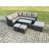 Fimous - 9 Seat Rattan Garden Furniture Corner Sofa Set Outdoor Patio Sofa Table Set with 3 Footstools Dark Grey Mixed