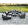 Fimous 9 Seater Garden Furniture Set Rattan Outdoor Lounge Sofa Chair With Tempered Glass Table 2 Small Footstools Dark Grey Mixed