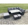 Fimous 9 Seater Garden Rattan Furniture Corner Sofa Dining Table Chair Set with 2 Small Footstools Indoor Outdoor Lounge Sofa Set