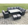 Fimous 9 Seater Garden Rattan Furniture Corner Sofa Dining Table Set with 2 Small Footstools Armchair Indoor Outdoor Lounge Sofa Set