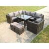 Fimous - 9 Seater Grey Rattan Corner Sofa Set Dining Table Chair Foot Rest Garden Furniture Outdoor