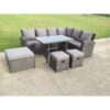 Fimous - 9 Seater High Back Rattan Garden Furniture Set Corner Sofa With Oblong Dining Table Big And Small Stool