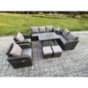 Fimous - 9 Seater High Back pe Rattan Sofa Set Outdoor Garden Furniture Dining Table Set With Reclining Chair 3 Seater Sofa Love Sofa 2 Small