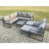 Fimous 9 Seater Outdoor Aluminium Garden Furniture Set Corner Lounge Sofa Set with Square Coffee Table 2 Big Footstools Dark Grey