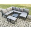 Fimous - 9 Seater Outdoor Lounge Corner Sofa Set Aluminum Garden Furniture Sets with Square Coffee Table 3 Footstools Dark Grey