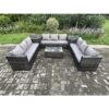 Fimous 9 Seater Outdoor Lounge Sofa Set Wicker PE Rattan Garden Furniture Set with Oblong Coffee Table 2 Side Tables Dark Grey Mixed