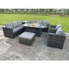 Fimous - 9 Seater Outdoor Rattan Garden Furniture Gas Fire Pit Table Sets Gas Heater Lounge Chairs Dark Grey Big Footstool