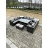 Fimous - 9 Seater Outdoor Rattan Garden Furniture Set Adjustable Rising Lifting Dining Table With Side Table Chairs Stools Dark Grey Mixed