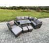 Fimous 9 Seater Outdoor Rattan Garden Furniture Set Patio Lounge Sofa Set with Dining Table 3 Footstools Side Table Dark Grey Mixed