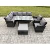 Fimous - 9 Seater Outdoor Rattan Garden Furniture Set with Rectangular Dining Table Big Footstool 2 Armchiars Patio Wicker Corner Sofa Set Dark Grey