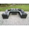 Fimous 9 Seater Outdoor Rattan Garden Furniture Sofa Set Patio Adjustable Rising Lifting Dining Table Set with Side Table Dark Grey Mixed