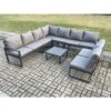 Fimous - 9 Seater Patio Outdoor Garden Furniture Aluminium Lounge Corner Sofa Set with Square Coffee Table Dark Grey