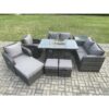 Fimous - 9 Seater Rattan Garden Furniture Set Propane Gas Fire Pit Table and Sofa Chair set with 3 Footstool Side Table