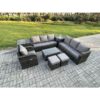 Fimous 9 Seater Rattan Lounge Sofa Set Outdoor Garden Furniture Set with Rectangular Coffee Table 3 Seater Sofa 2 Small Footstools 2 Side Tables Dark