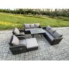 Fimous 9 Seater Rattan Outdoor Garden Furniture Sofa Set Patio Table & Chairs Set with 3 Seater Sofa Rectangular Dining Table Big Footstool Dark Grey