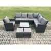 Fimous 9 Seater Wicker PE Outdoor Garden Furniture Set High Back Rattan Corner Sofa Chair Set with 2 Small Footstools Square Coffee Table