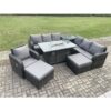 Fimous - 9 Seater Wicker Rattan Garden Furniture Set Gas Fire Pit Dining Table Reclining Chair 3 Seater Sofa Set Indoor Outdoor with Side Table 2 Big