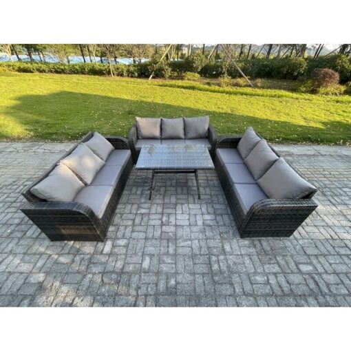 Fimous 9 Seater Wicker Rattan Garden Furniture Set with Rectangular Dining Table Patio Outdoor Lounge Sofa Set