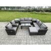 Fimous - 9 Seater Wicker pe Rattan Sofa Set Outdoor Patio Garden Furniture with 2 Reclining Chairs Coffee Table 2 Side Tables Big Footstool Dark Grey