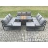 Fimous - Aluminium 11 Seater Garden Furniture Outdoor Set Patio Lounge Sofa Gas Fire Pit Dining Table Set with 2 Big Footstools Dark Grey