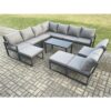 Fimous - Aluminium 11 Seater Patio Outdoor Garden Furniture Lounge Corner Sofa Set with Oblong Coffee Table with 2 Big Footstools Dark Grey