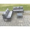 Fimous Aluminium 3 Pieces Garden Furniture Sofa Set with Cushions 6 Seater Outdoor Patio Set with Square Coffee Table Dark Grey