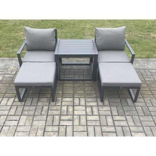 Fimous Aluminium 5 Pieces Garden Furniture Sofa Set Chair And Footstool with Table Including Cushions Dark Grey