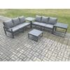 Fimous Aluminium 5 Pieces Garden Furniture Sofa Set with Cushions 6 Seater Outdoor Patio Set with Square Coffee Table 2 Side Tables Dark Grey