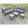 Fimous Aluminium 5 Pieces Garden Furniture Sofa Set with Cushions 8 Seater Outdoor Patio Set with Square Coffee Table 2 Small Footstools Dark Grey