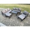 Fimous Aluminium 6 Pieces Garden Furniture Set with Cushions 9 Seater Outdoor Patio Lounge Sofa Set with Armchair 2 Big Footstools Dark Grey